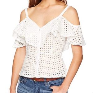 BB Dakota Arletta Eyelet Ruffle Top White Sz XL